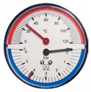 ТЕРМОМАНОМЕТЪР 0-4 bar, 20-120 грд., D63,G1/4" С ВЕНТИЛ 1/2"